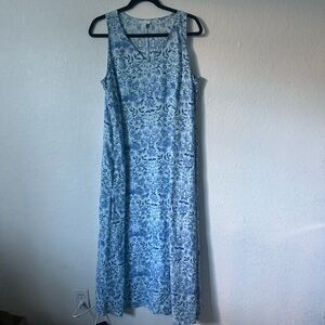 Blue Floral Linen Sleeveless Maxi Dress- J Jill